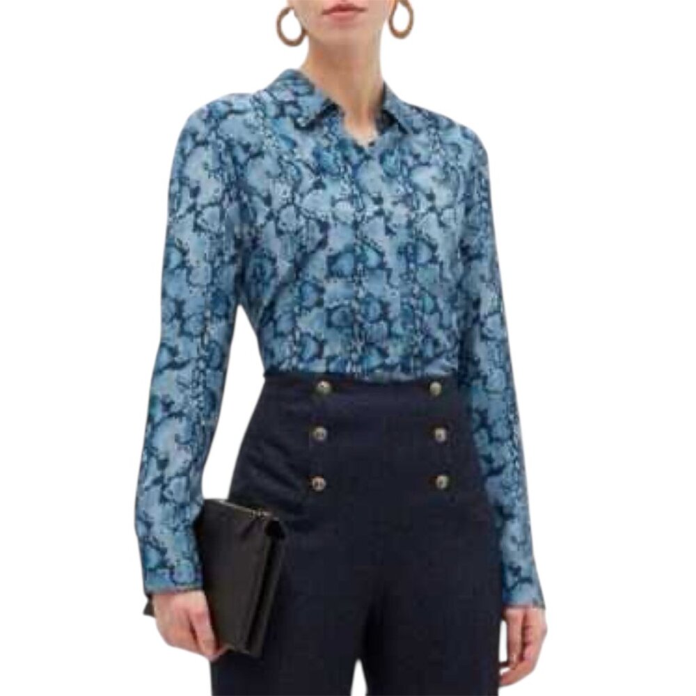 ALTUZARRA Chika Python Print Silk Button Down Blouse w/ Metallic Thread
